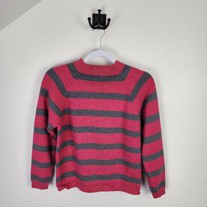 Vintage Meister Knit Pink and Gray Striped Wool Ski Sweater